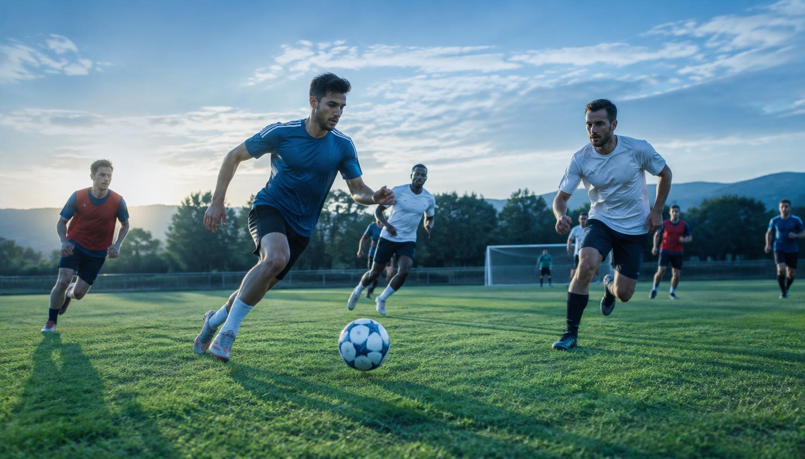 Jogadores curtindo uma partida de futebol